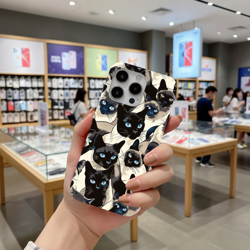 Blue Eyed Siamese Cat Elegant Illustration Pattern iPhone 16 Pro Max Case