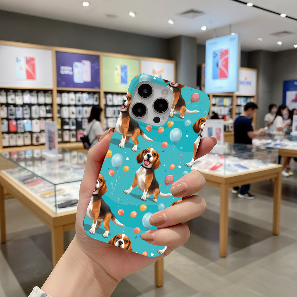 Cute Beagle Dog and Colorful Balloons Seamless Pattern iPhone 16 Pro Max Case