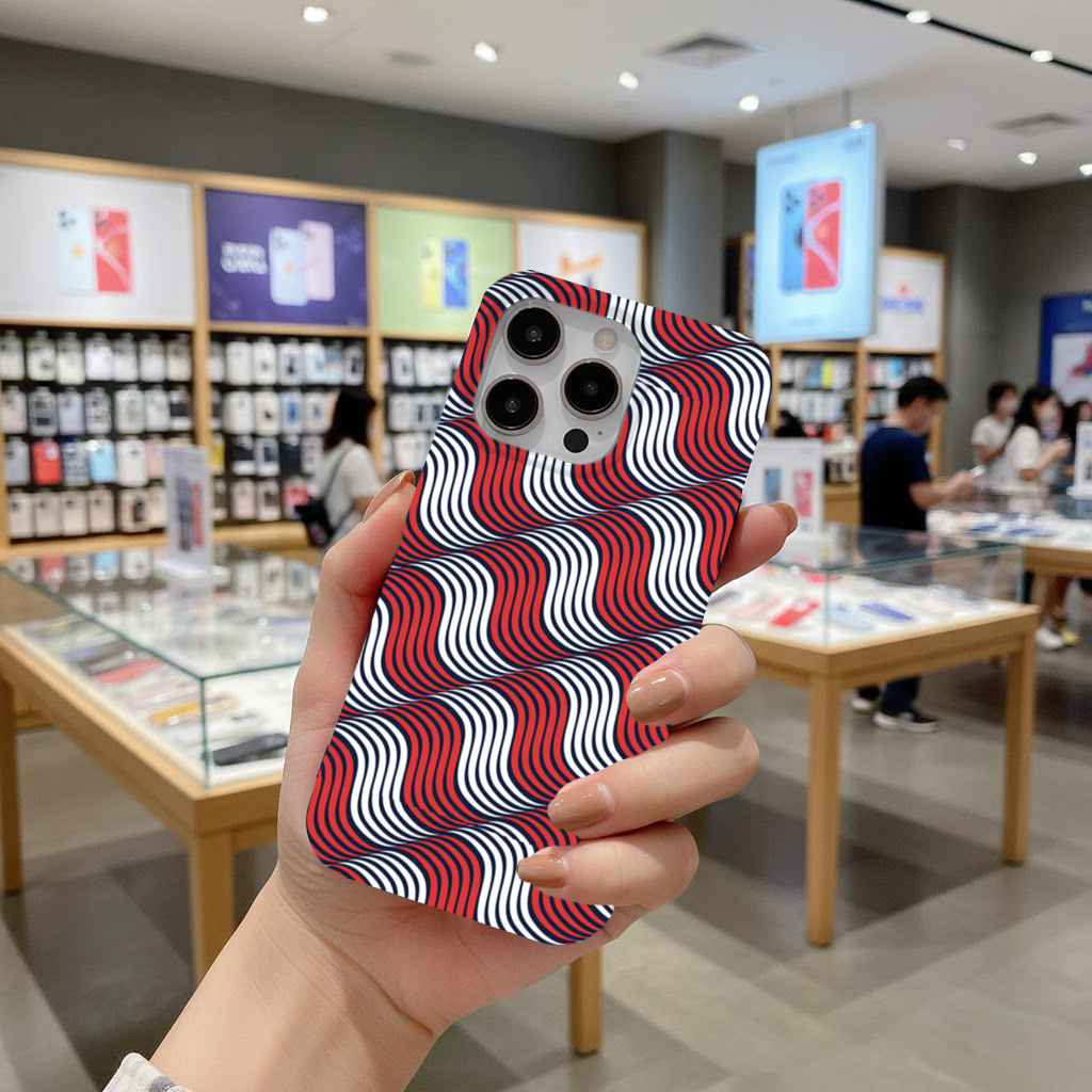 Red and Navy Wavy Line Pattern iPhone 16 Pro Max Case