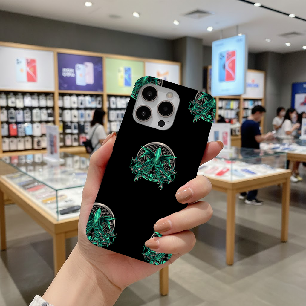 Turquoise Twin Dragon Emblem Design iPhone 16 Pro Max Case