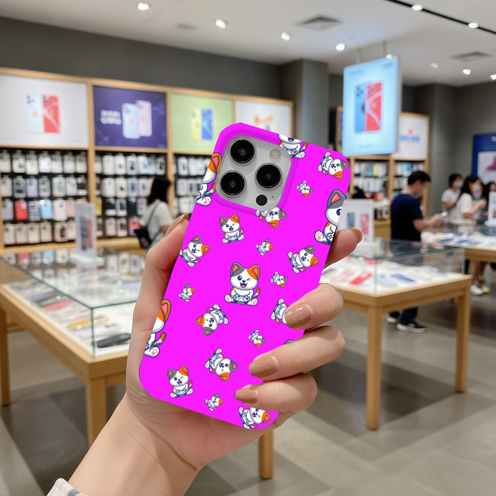 Cute Cartoon Cat Pattern on Pink Background iPhone 16 Pro Max Case