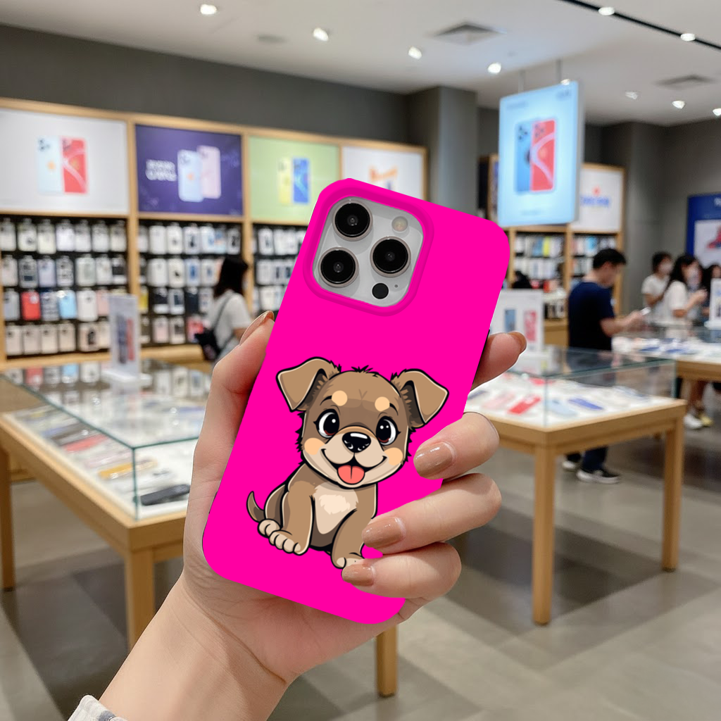 Cute Dog Illustration on Pink Background iPhone 16 Pro Max Case