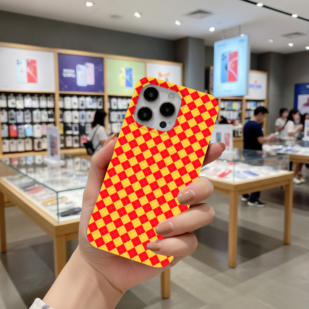 Red and Yellow Argyle Geometric Pattern Background iPhone 16 Pro Max Case