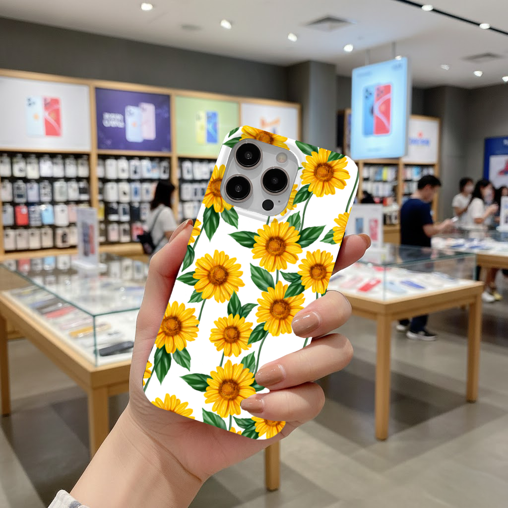 Vibrant Yellow Sunflower and Green Leaf Pattern Illustration iPhone 16 Pro Max Case
