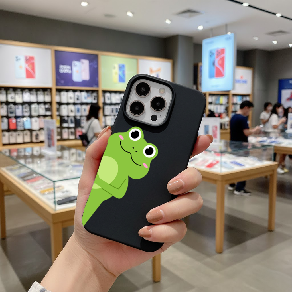 Cute Green Frog Peek-a-Boo Illustration iPhone 16 Pro Max Case