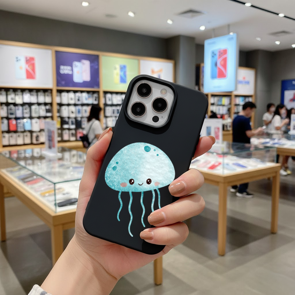 Cute Blue Jellyfish Character iPhone 16 Pro Max Case