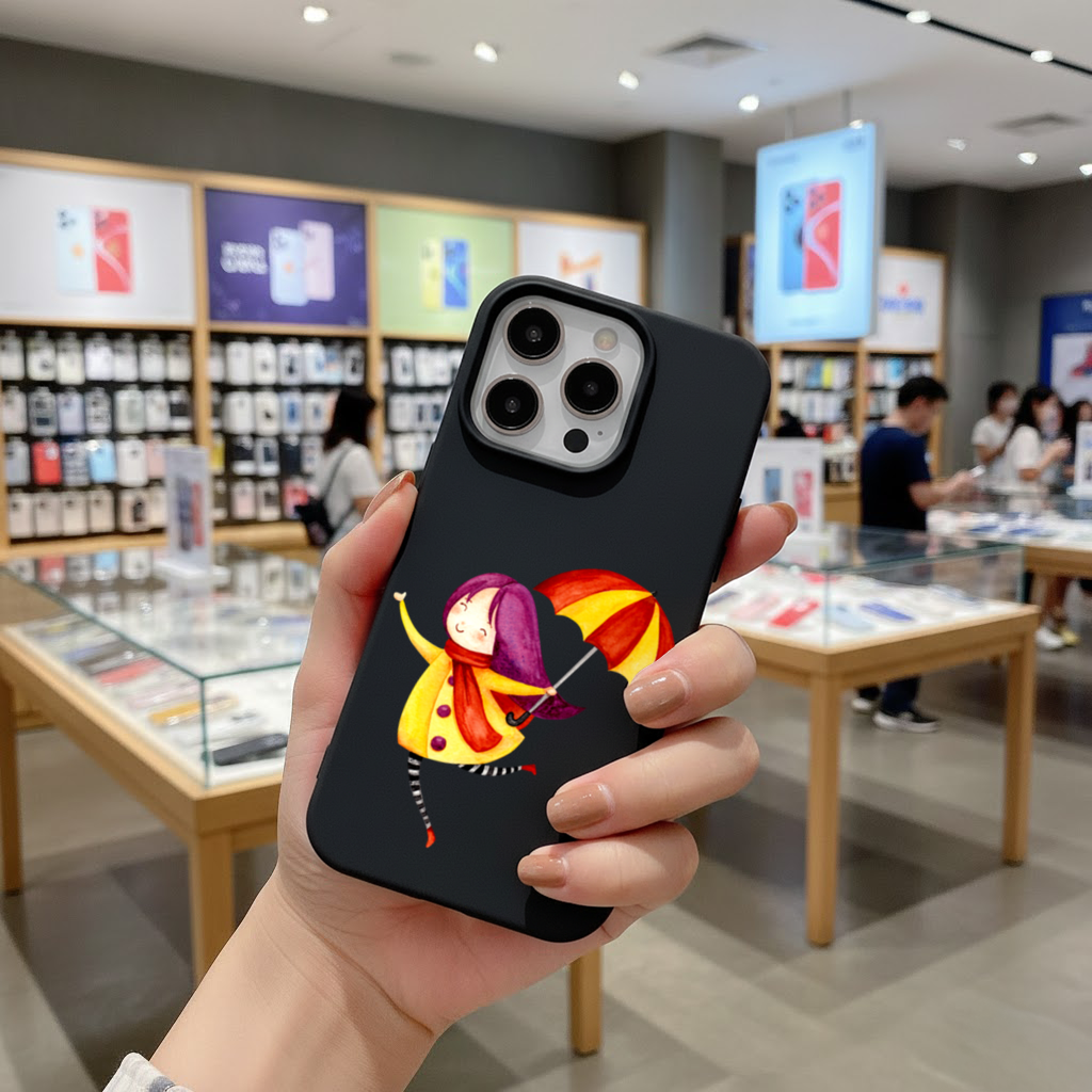 Cheerful Girl with Umbrella iPhone 16 Pro Max Case