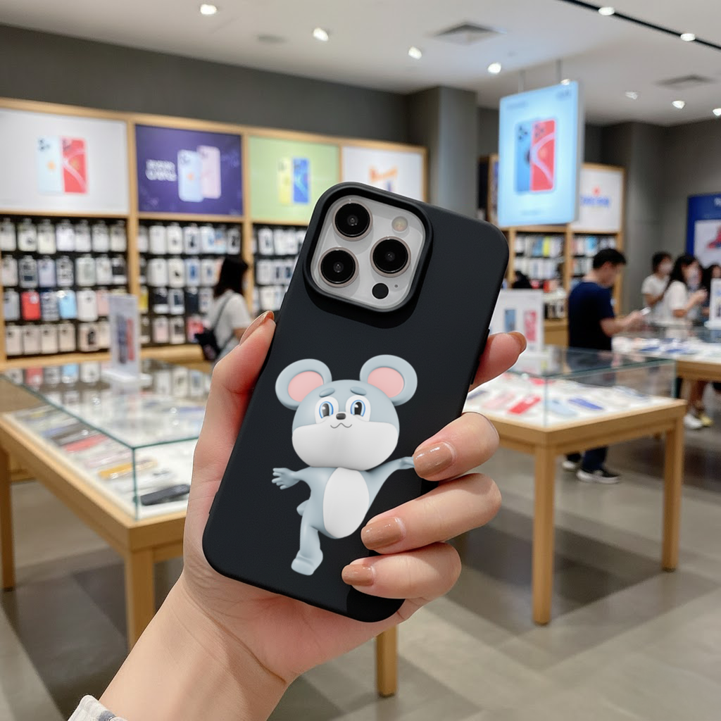 Dancing Cute Grey Mouse Character iPhone 16 Pro Max Case