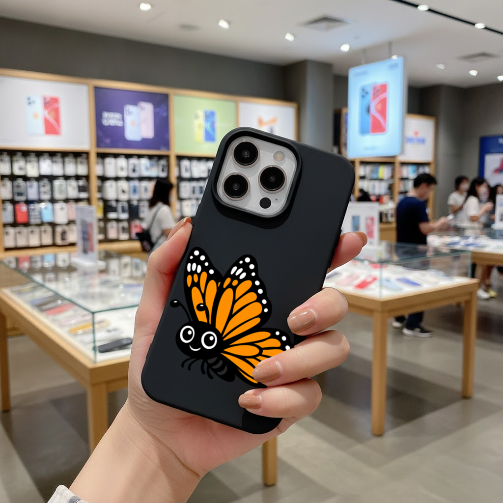 Smiling Orange Monarch Butterfly Character iPhone 16 Pro Max Case