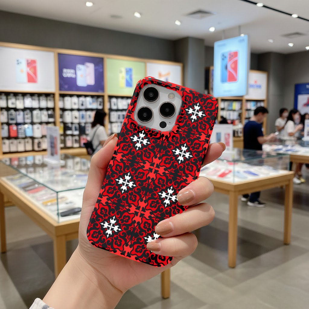 Red and White Traditional Tile Style Pattern iPhone 16 Pro Max Case