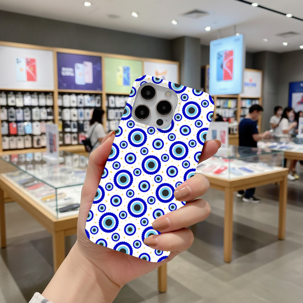 Blue Evil Eye Pattern with Stars iPhone 16 Pro Max Case