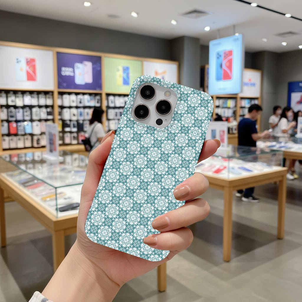 Blue Pixelated Geometric Ornament Pattern iPhone 16 Pro Max Case