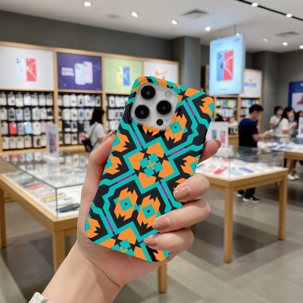 Orange and Turquoise Geometric Pattern iPhone 16 Pro Max Case