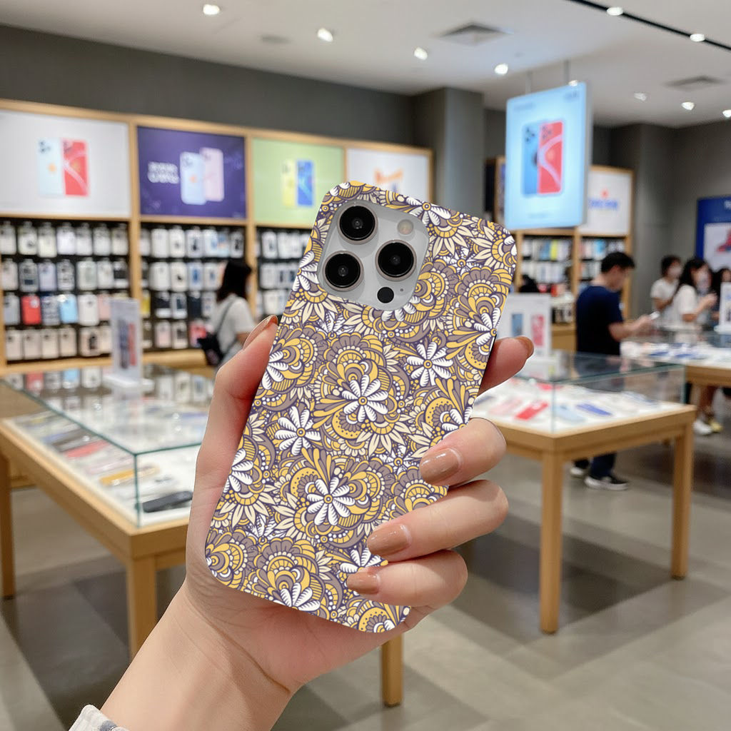 Retro Floral Doodle and Mandala Pattern iPhone 16 Pro Max Case