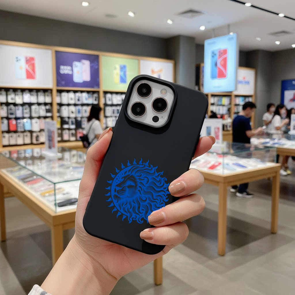 Leo Zodiac Sun and Moon Blue Motif iPhone 16 Pro Max Case