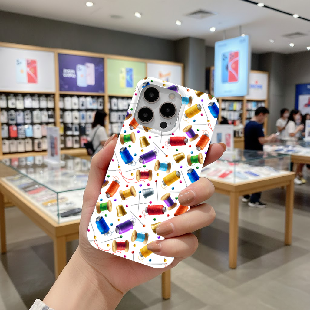 Colorful Thread Spools and Sewing Tools Pattern iPhone 16 Pro Max Case