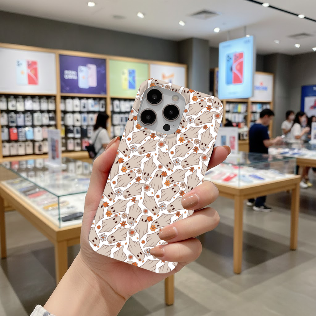 Retro Floral Cute Ghost Seamless Pattern iPhone 16 Pro Max Case