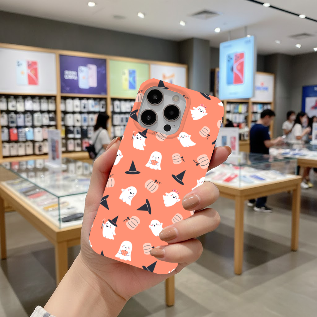 Cute Pumpkin and Witch Hat Ghost Pattern iPhone 16 Pro Max Case