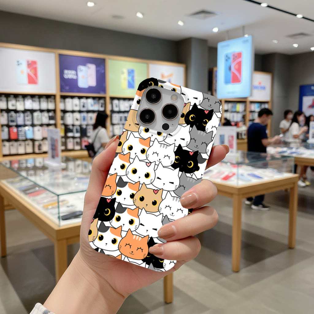Colorful Cute Cat Faces Seamless Pattern iPhone 16 Pro Max Case