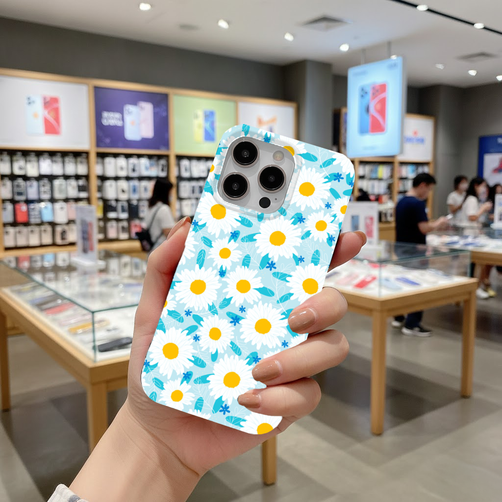 Daisy Garden and Turquoise Leaves Pattern iPhone 16 Pro Max Case