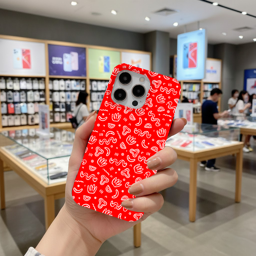 Red Abstract Doodle iPhone 16 Pro Max Case