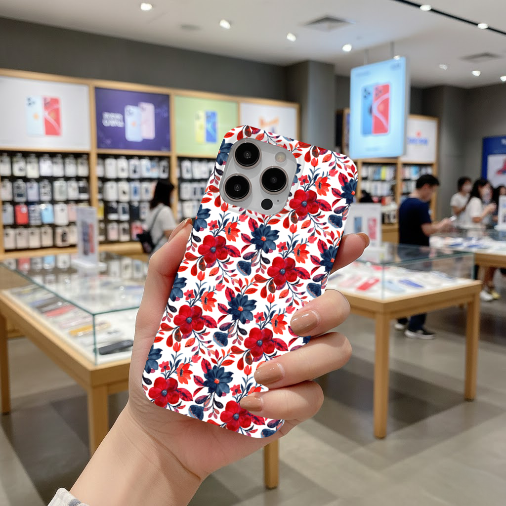 Watercolor Red Navy Floral iPhone 16 Pro Max Case