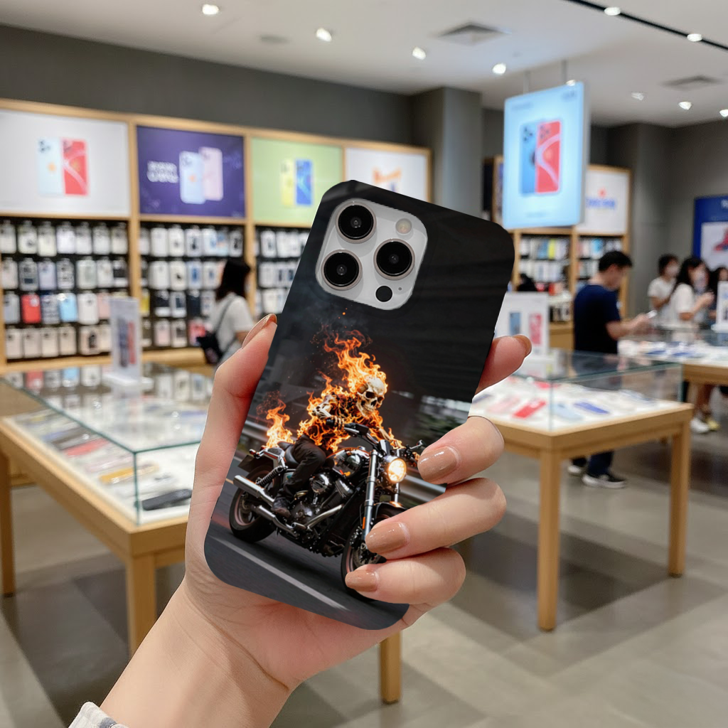 Flaming Skeleton Biker iPhone 16 Pro Max Case