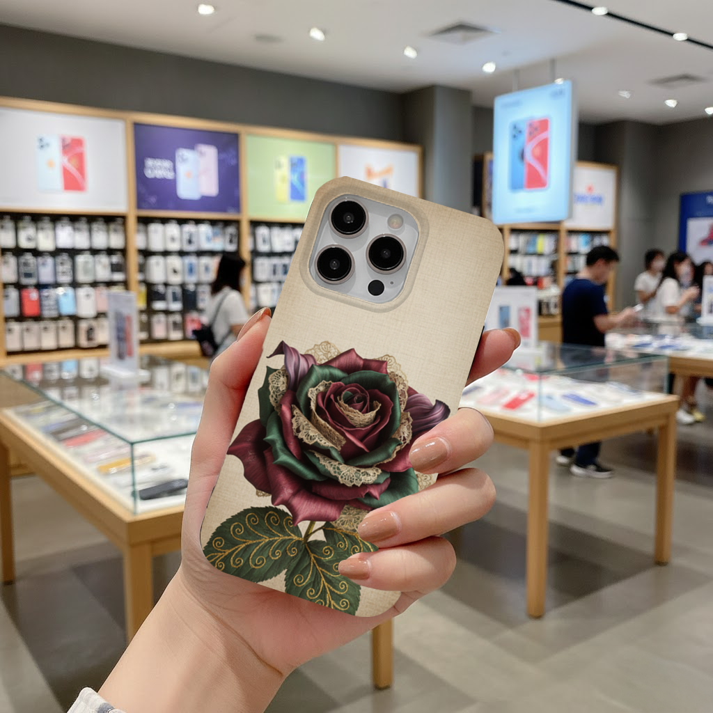 Garnet Emerald Lace Rose iPhone 16 Pro Max Case