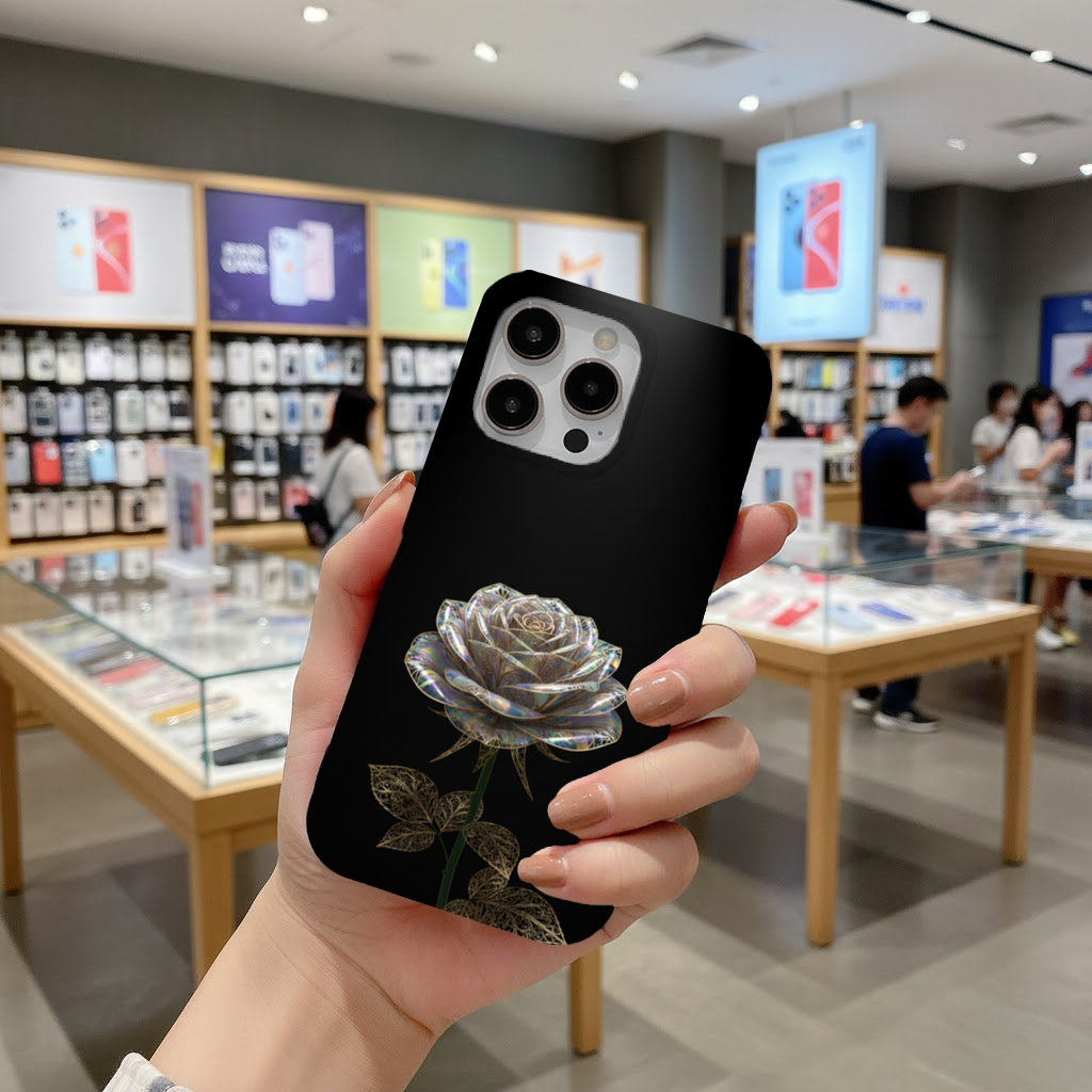 Holografik Cam Gül Altın İşleme iPhone 16 Pro Max Kılıfı