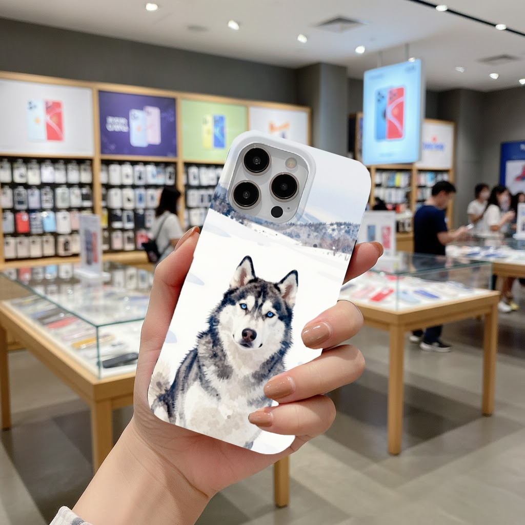 Watercolor Siberian Husky in Snowy Mountains iPhone 16 Pro Max Case