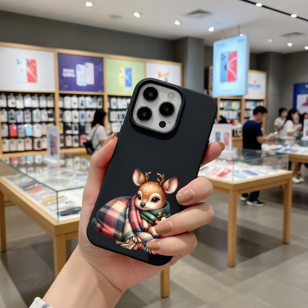 Kawaii Baby Deer with Plaid Scarf iPhone 16 Pro Max Case