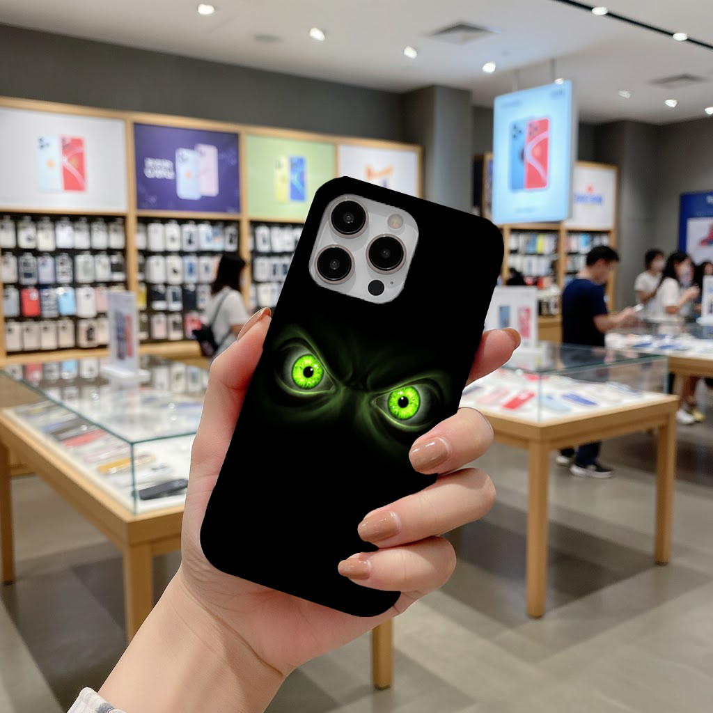 Glowing Green Monster Eyes in Darkness iPhone 16 Pro Max Case