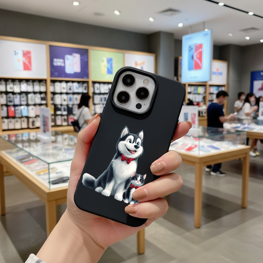Cute Husky and Kitten with Red Bowties iPhone 16 Pro Max Case