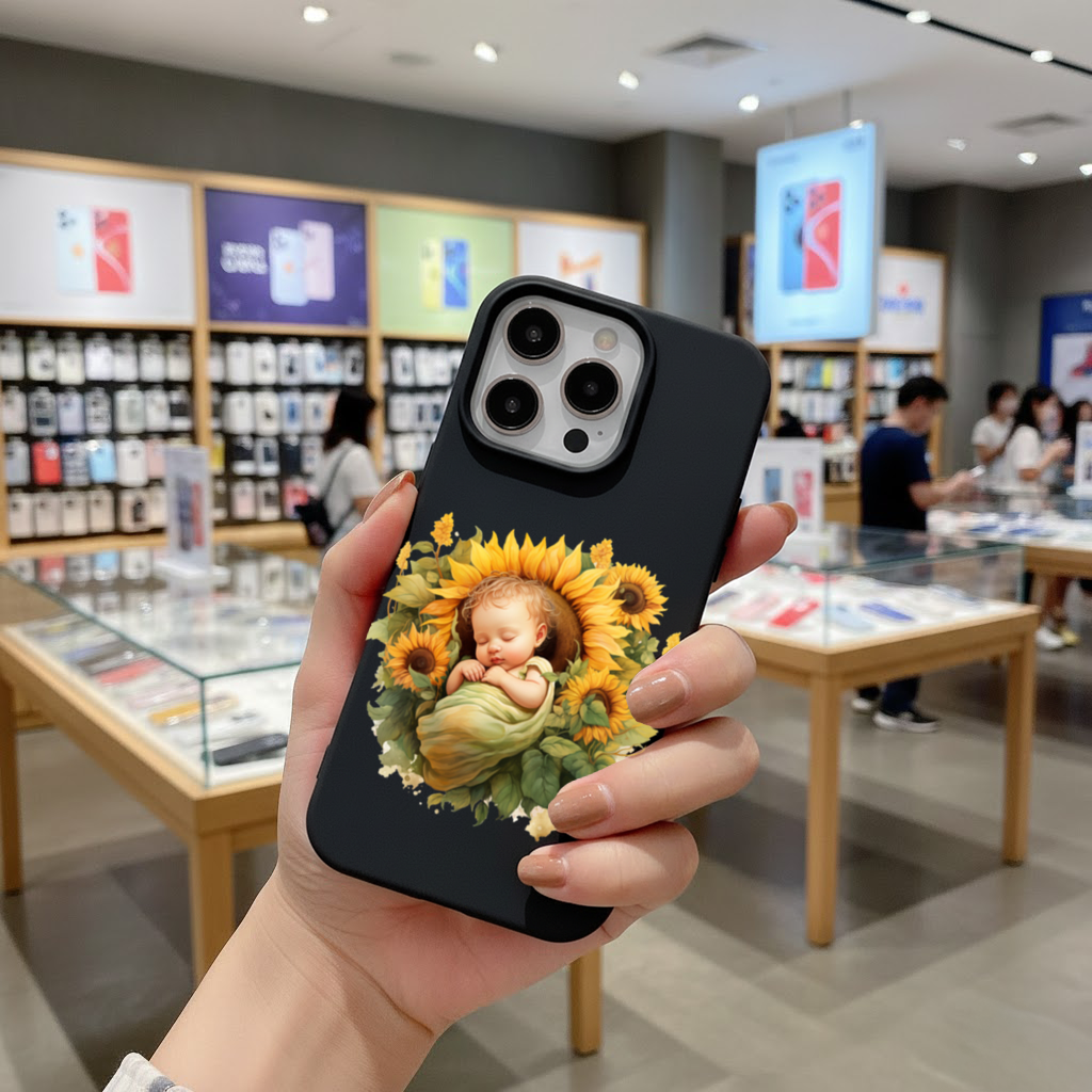 Sleeping Baby in Sunflower iPhone 16 Pro Max Case