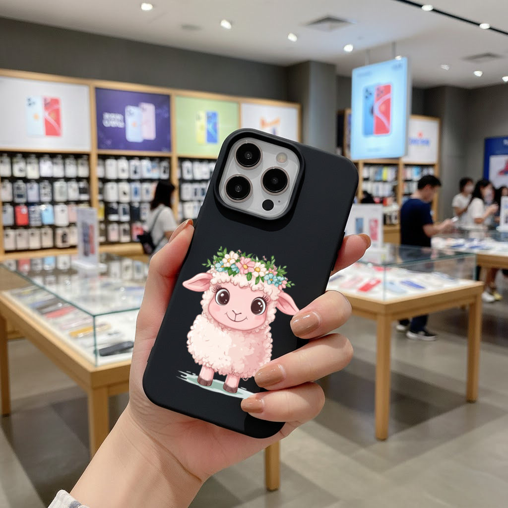 Kawaii Flower Crown Pink Lamb iPhone 16 Pro Max Case