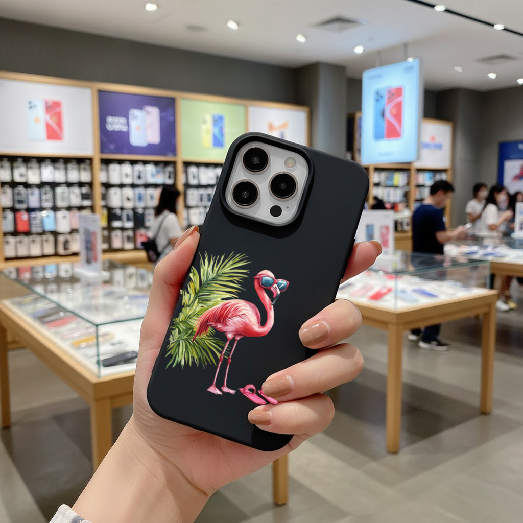 Güneş Gözlüklü Pembe Flamingo iPhone 16 Pro Max Kılıfı