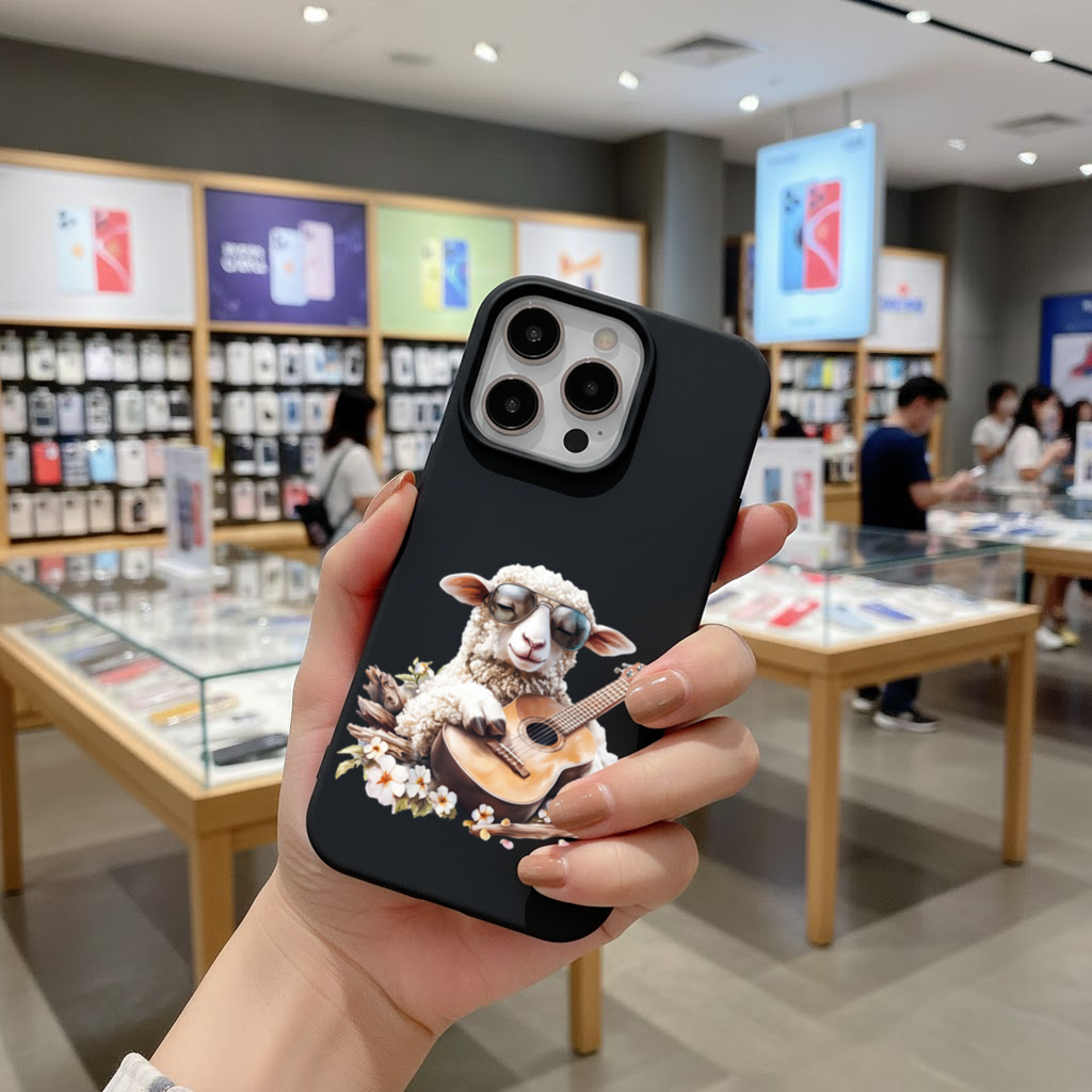 Cool Sheep Playing Ukulele with Flowers iPhone 16 Pro Max Case