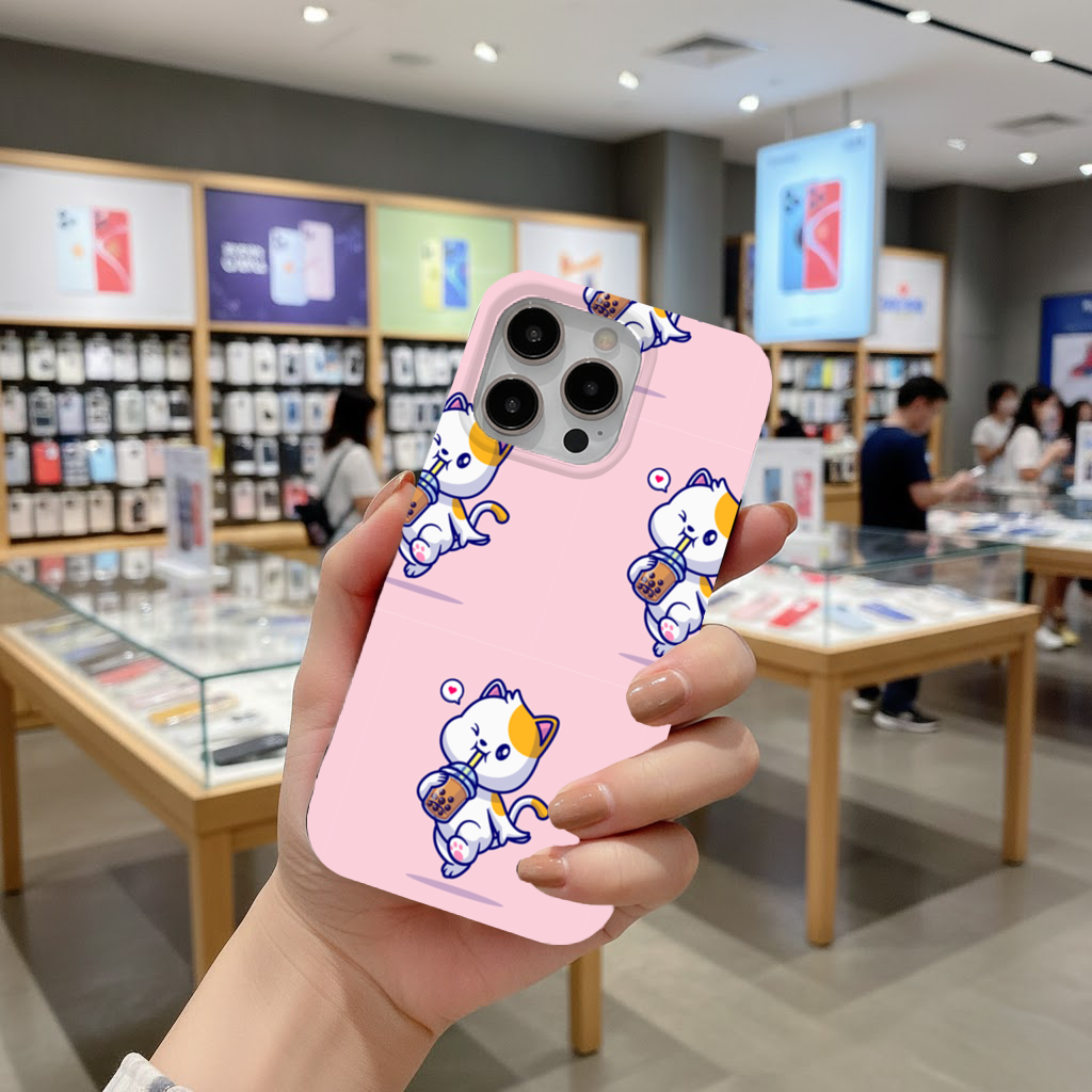 Kawaii Cat Drinking Boba Tea iPhone 16 Pro Max Case