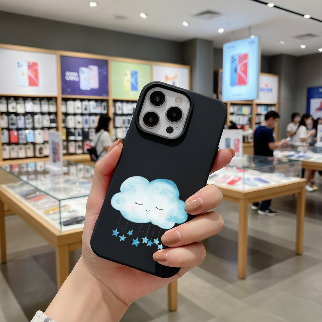 Watercolor Sleepy Cloud and Blue Stars iPhone 16 Pro Max Case