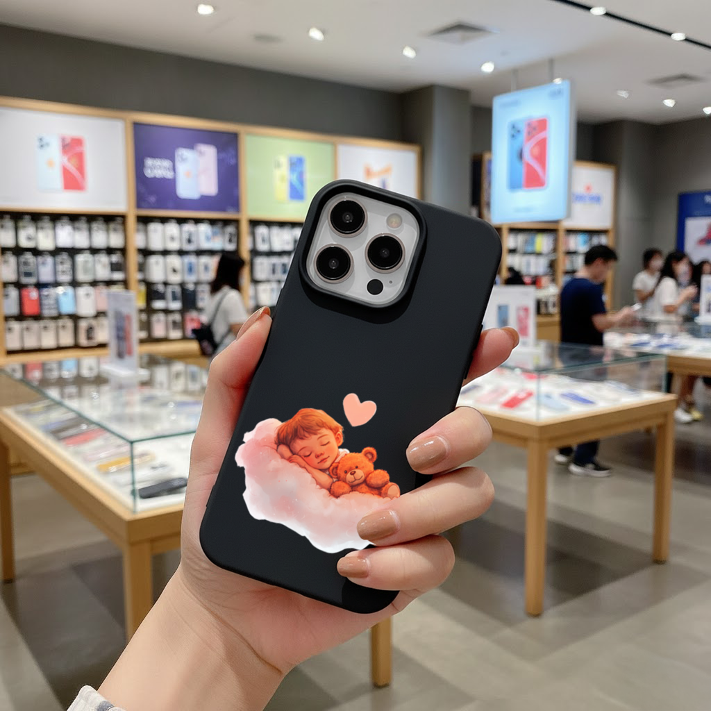Bulut Üstünde Uyuyan Bebek ve Ayıcık iPhone 16 Pro Max Kılıfı