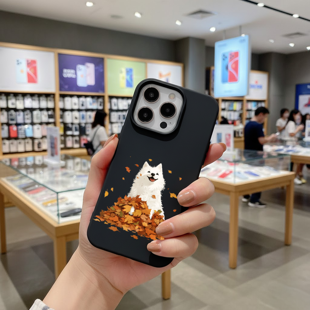 Happy White Dog in Autumn Leaves iPhone 16 Pro Max Case