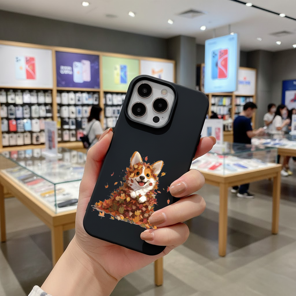 Sonbahar Yaprakları İçinde Mutlu Corgi iPhone 16 Pro Max Kılıfı