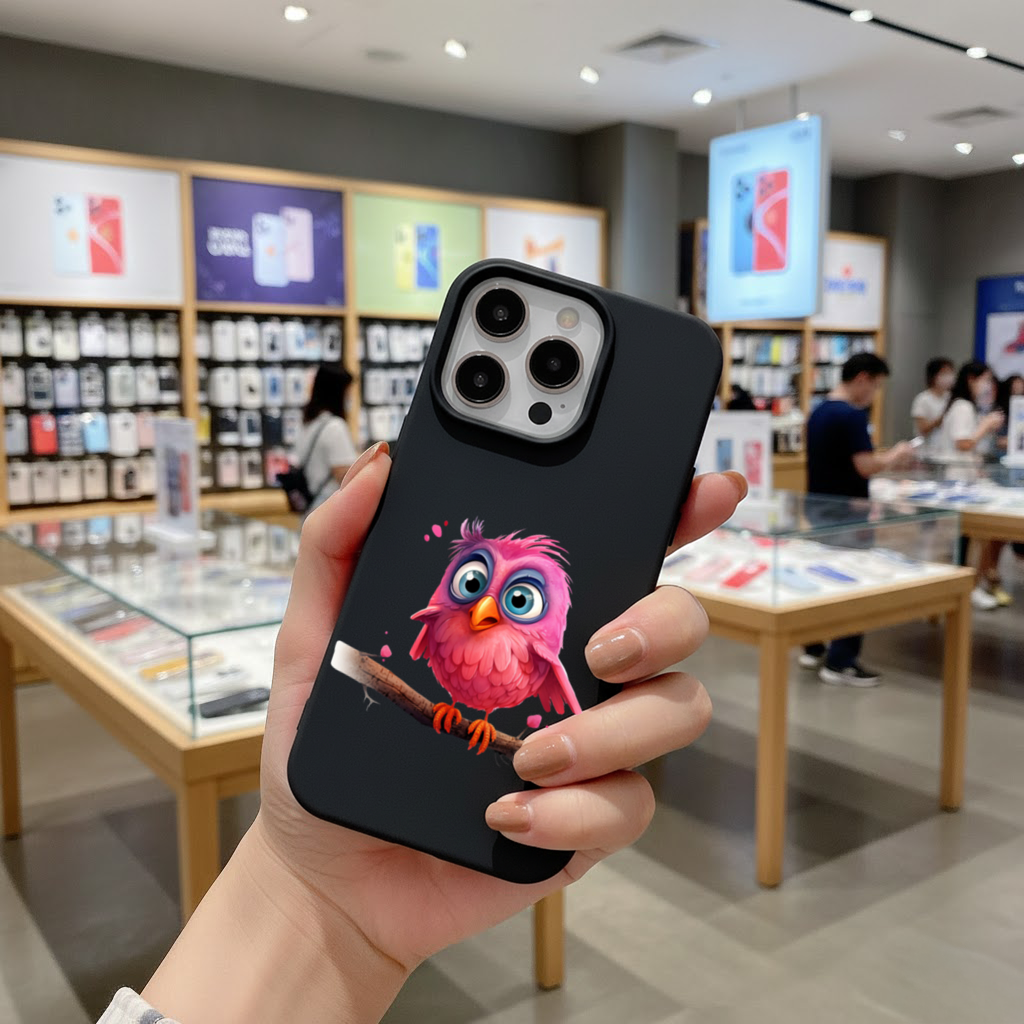 Cute Pink Bird with Large Blue Eyes iPhone 16 Pro Max Case