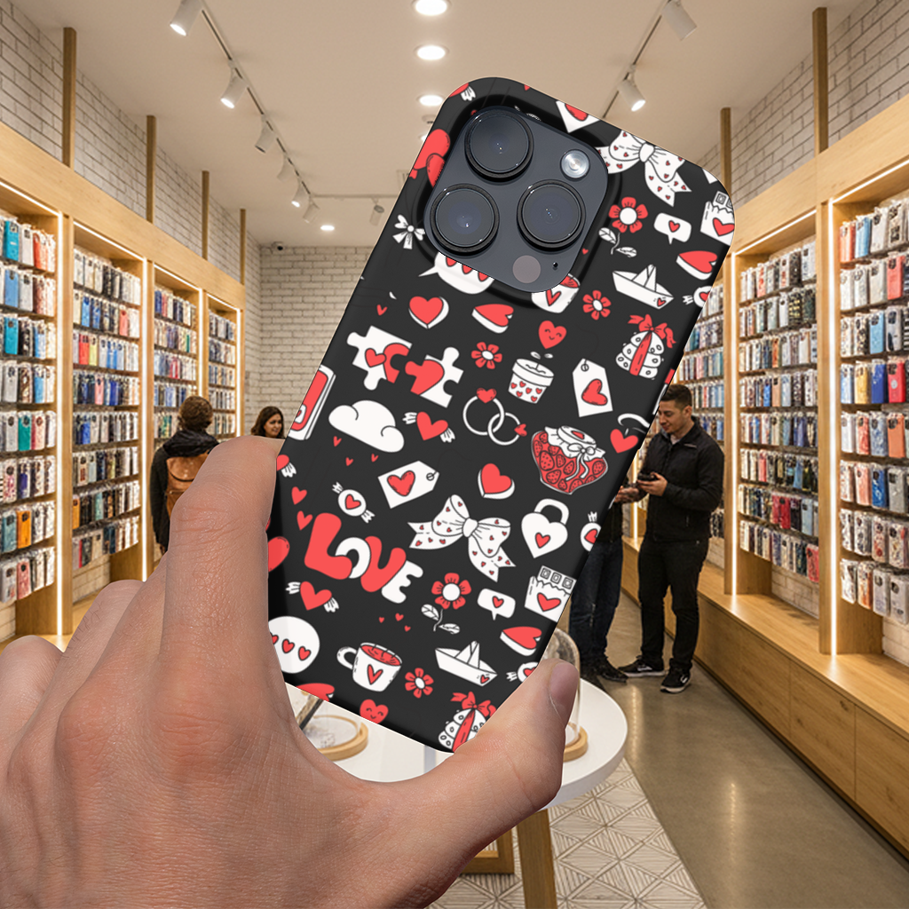 Valentines Day Doodle Love Heart Pattern Cute Design iPhone 16 Pro Max Case