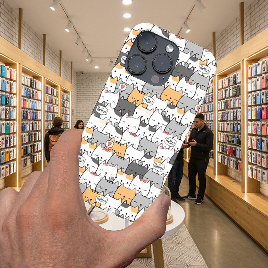 Cute Cartoon Cats Pattern with Speech Bubbles iPhone 16 Pro Max Case