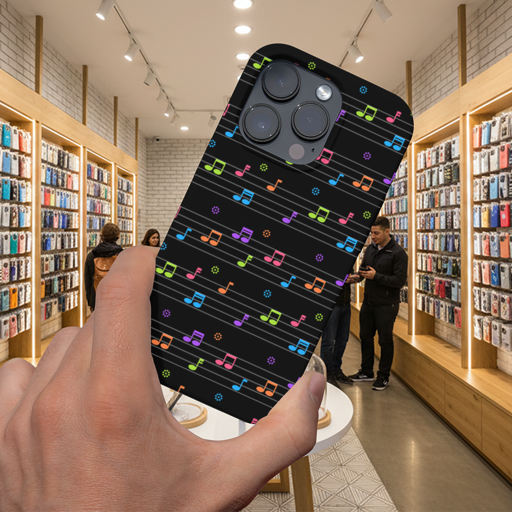 Neon Renkli Müzik Notaları ve Ritim Desenli Modern Tasarım iPhone 16 Pro Max Kılıfı