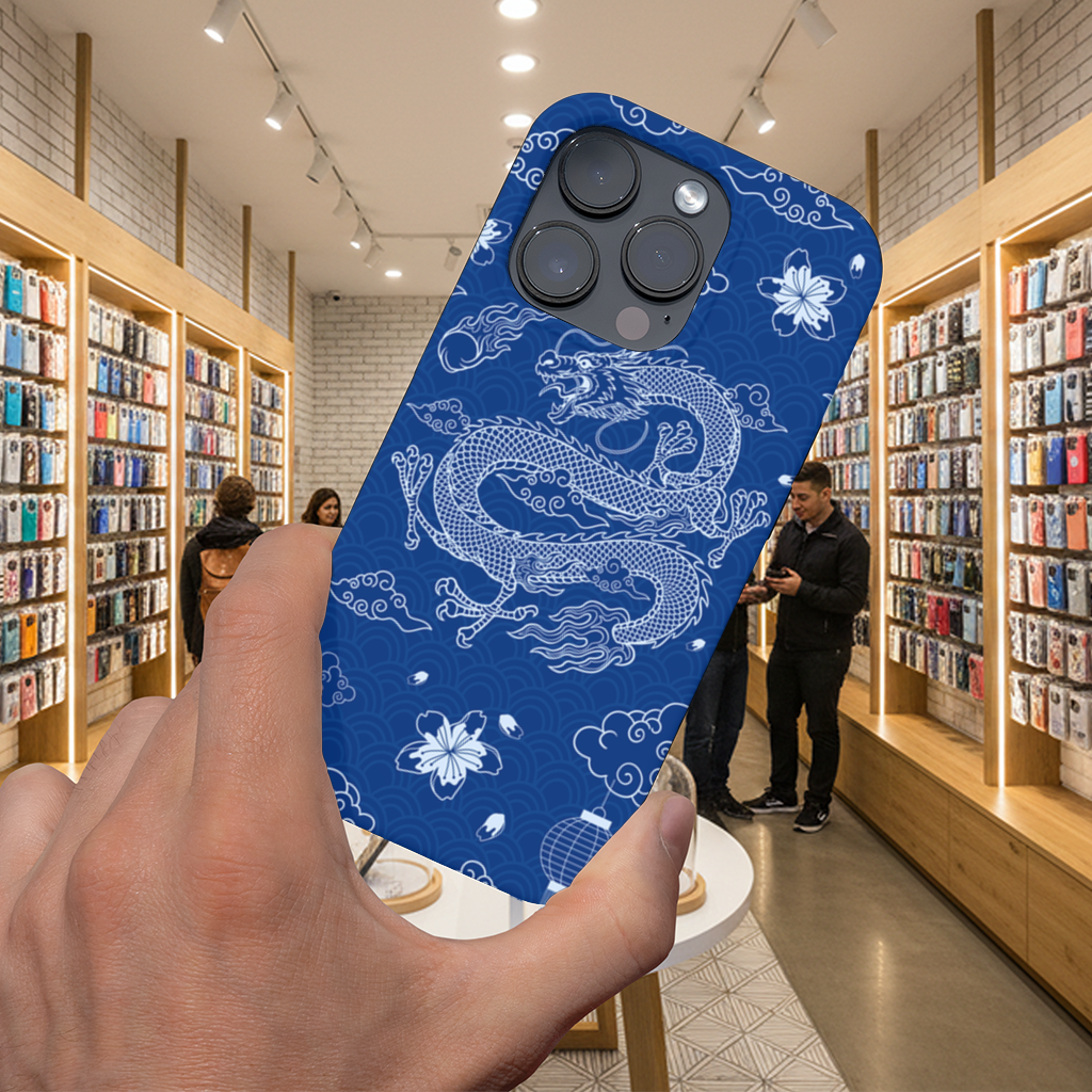 Traditional Dragon Pattern on Blue Background iPhone 16 Pro Max Case