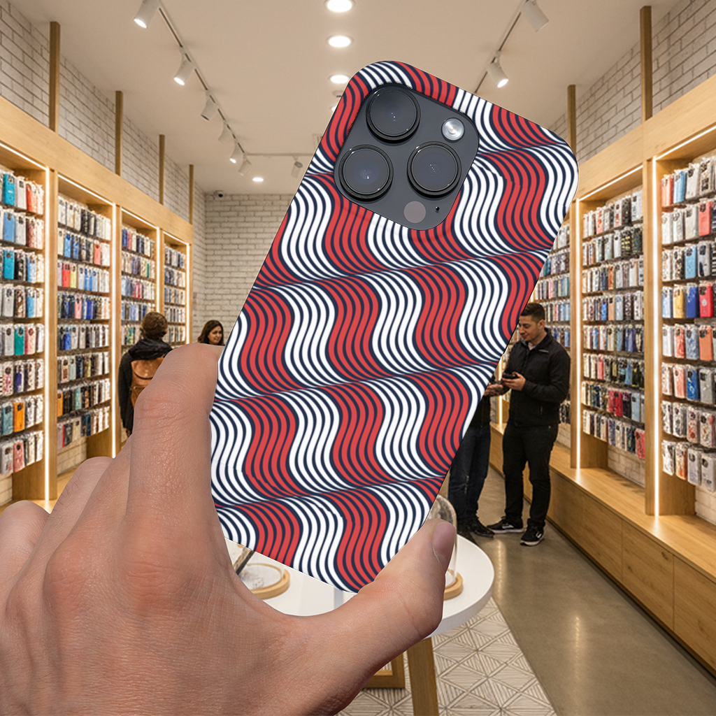 Red and Navy Wavy Line Pattern iPhone 16 Pro Max Case