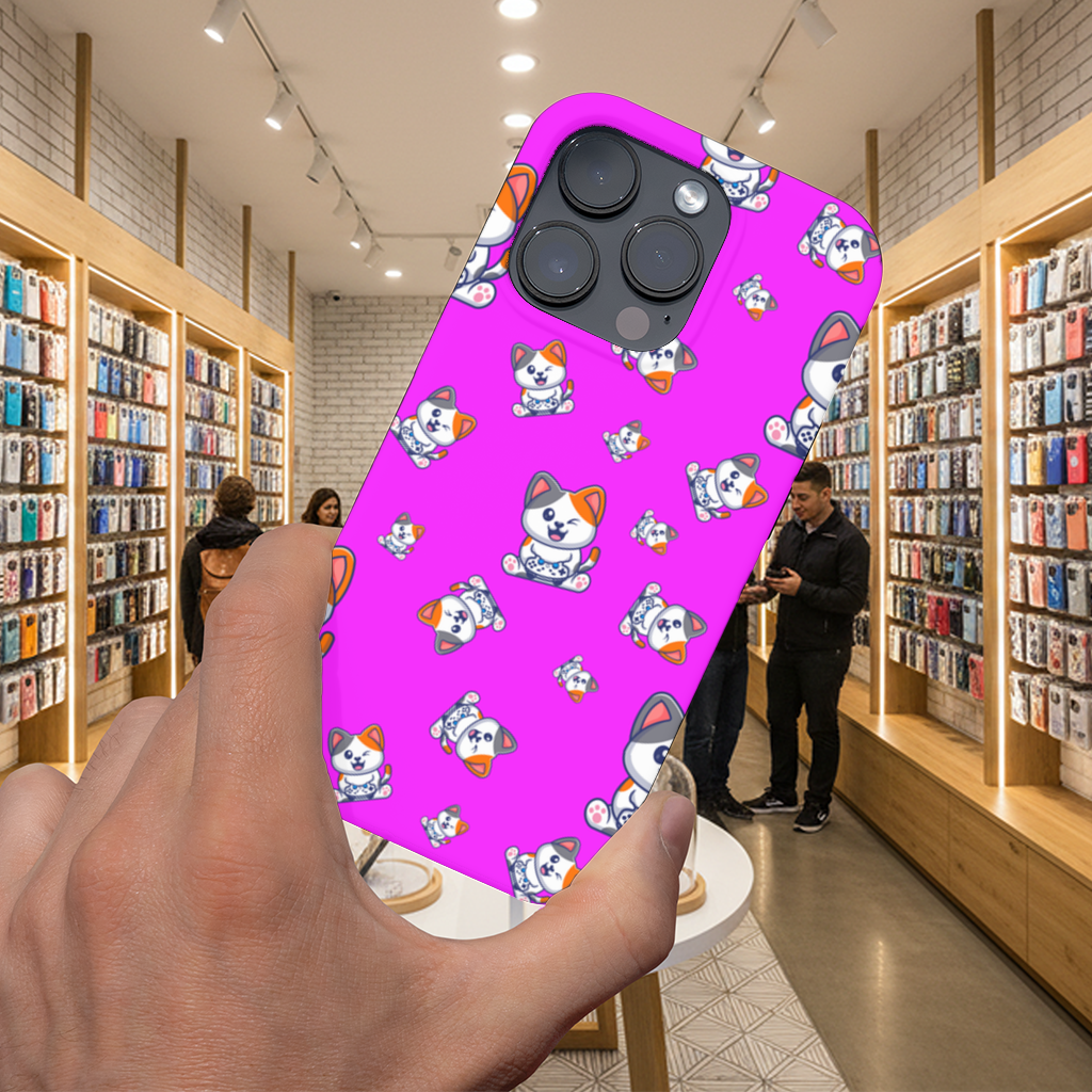 Cute Cartoon Cat Pattern on Pink Background iPhone 16 Pro Max Case