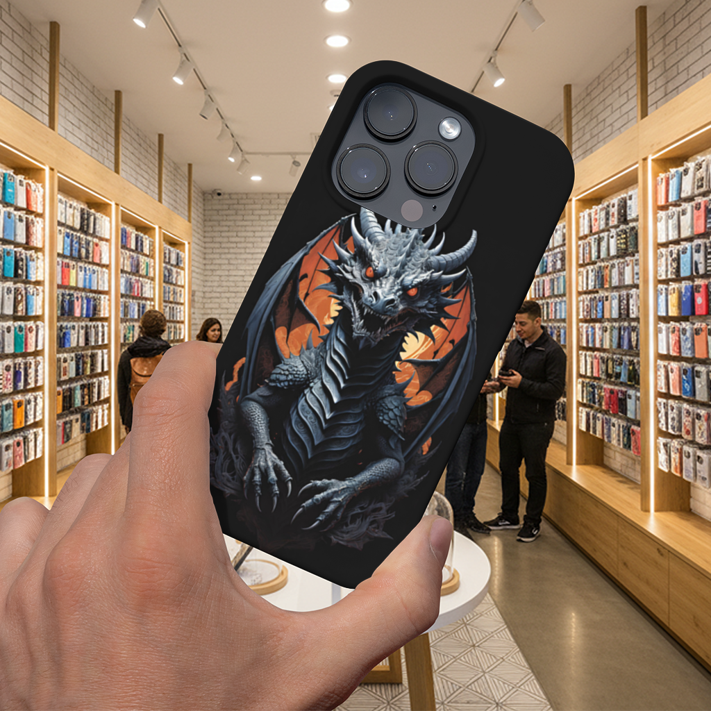 Gothic Fire-Eyed Dragon Illustration iPhone 16 Pro Max Case